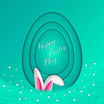 Happy Easter greeting card with egg, rabbit ears Stock Illustration