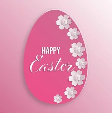 Happy Easter greeting card with egg, flowers. Stock Illustration