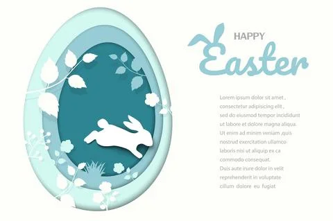 Happy Easter greeting card with egg shape on paper art style Stock Illustration
