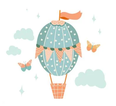 Happy Easter greeting card with egg in air balloon shape spring holiday Stock Illustration