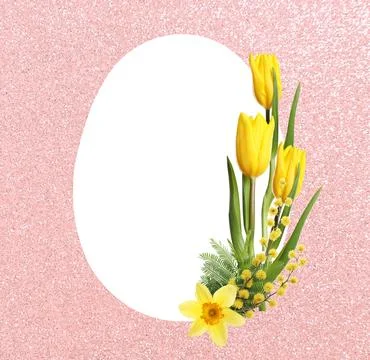 Happy Easter greeting card. Egg-shaped outline with beautiful spring flower.. Stock Photos