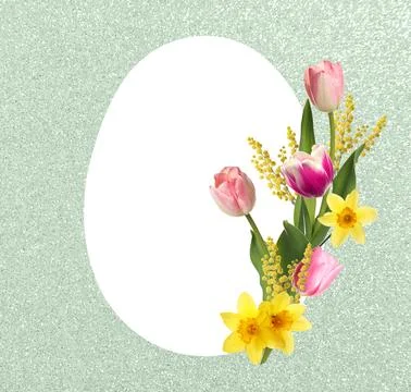 Happy Easter greeting card. Egg-shaped outline with beautiful spring flower.. Stock Photos