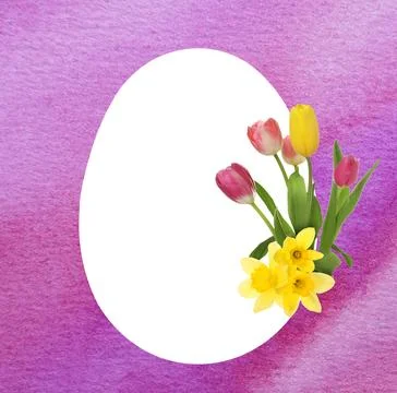 Happy Easter greeting card. Egg-shaped outline with beautiful spring flower.. Stock Photos