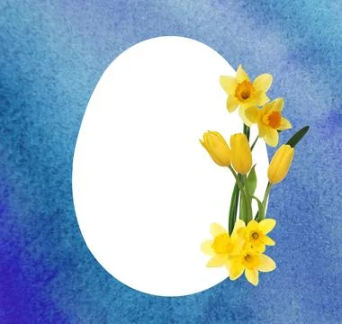 Happy Easter greeting card. Egg-shaped outline with beautiful spring flower.. Stock Photos