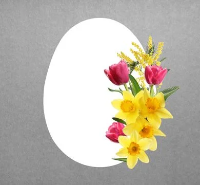 Happy Easter greeting card. Egg-shaped outline with beautiful spring flower.. Stock Photos