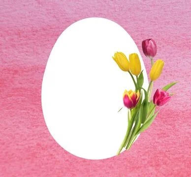 Happy Easter greeting card. Egg-shaped outline with beautiful spring flower.. Stock Photos