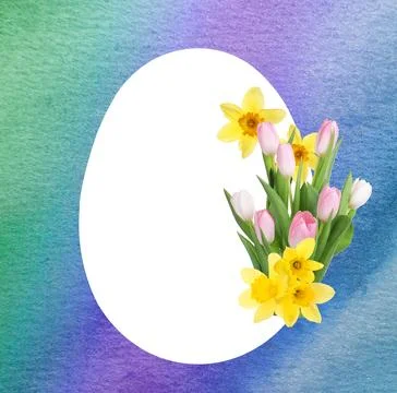 Happy Easter greeting card. Egg-shaped outline with beautiful spring flower.. Stock Photos