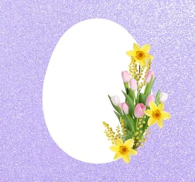 Happy Easter greeting card. Egg-shaped outline with beautiful spring flower.. Stock Photos