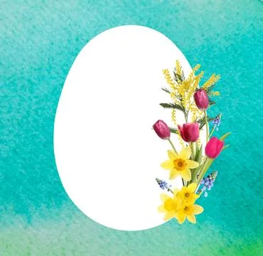 Happy Easter greeting card. Egg-shaped outline with beautiful spring flower.. Stock Photos