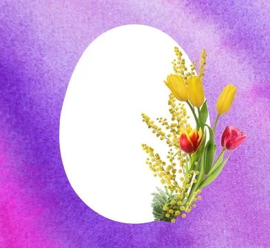 Happy Easter greeting card. Egg-shaped outline with beautiful spring flower.. Stock Photos