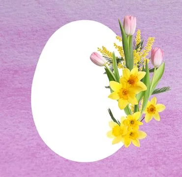 Happy Easter greeting card. Egg-shaped outline with beautiful spring flower.. Stock Photos