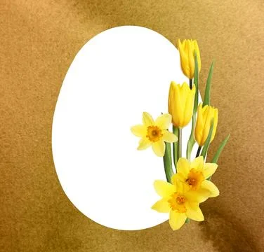 Happy Easter greeting card. Egg-shaped outline with beautiful spring flower.. Stock Photos