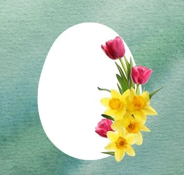Happy Easter greeting card. Egg-shaped outline with beautiful spring flower.. Stock Photos
