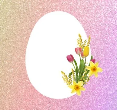 Happy Easter greeting card. Egg-shaped outline with beautiful spring flower.. Stock Photos