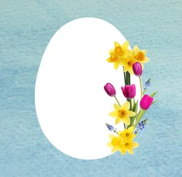 Happy Easter greeting card. Egg-shaped outline with beautiful spring flower.. Stock Photos