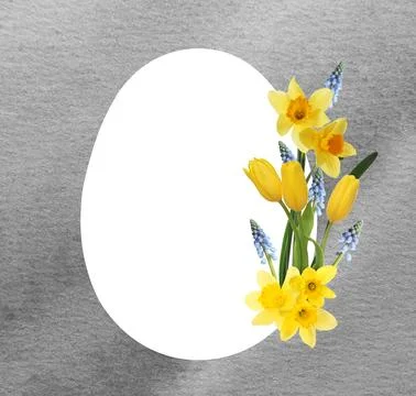 Happy Easter greeting card. Egg-shaped outline with beautiful spring flower.. Stock Photos