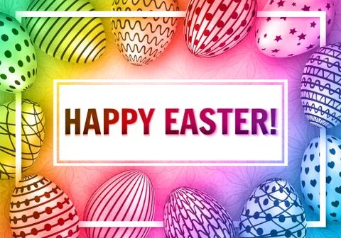 Happy Easter greeting card with eggs. Vector illustration Stock Illustration