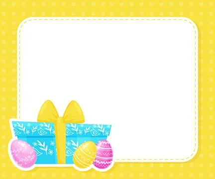 Happy Easter Greeting Card with Eggs and Gift Box Vector Template Stock Illustration