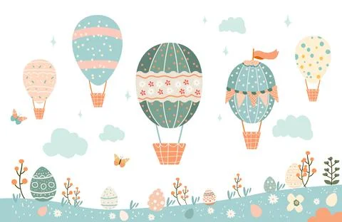Happy Easter greeting card with eggs in air balloons shape spring holiday Illustrazione stock