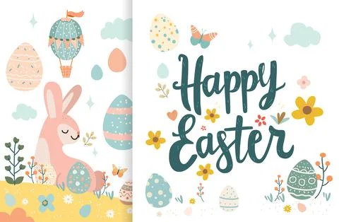 Happy Easter greeting card with eggs in air balloons shape spring holiday Stock Illustration