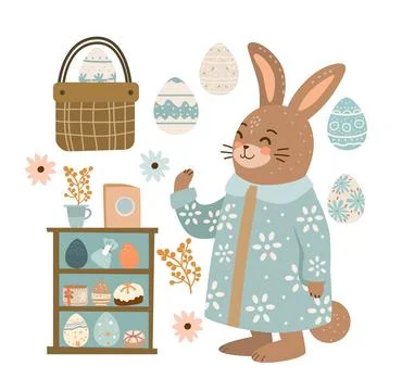 Happy Easter greeting card elements collection with eggs in pastel colors spring Illustrazione stock