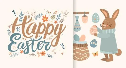 Happy Easter greeting card elements collection with eggs in pastel colors spring Stockillustratie