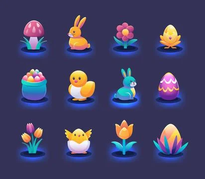 Happy Easter greeting card elements collection spring holiday celebration card Stockillustratie