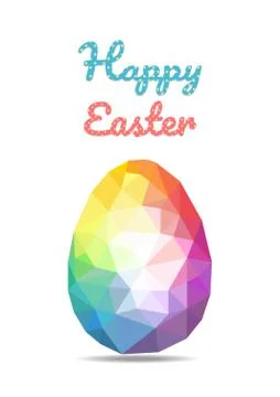 Happy Easter greeting card. Flat design polygon of rainbow egg isolated on wh Illustrazione stock