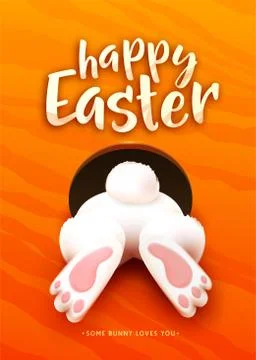 Happy Easter greeting card with funny easter bunny ass, foot, tail in the hole Stockillustratie