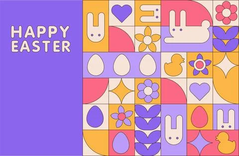 Happy Easter greeting card with geometric Pattern. Modern simple elements Stock Illustration
