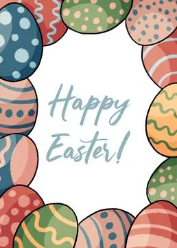Happy Easter greeting card with hand drawn painted eggs. Easter eggs frame Stock Illustration