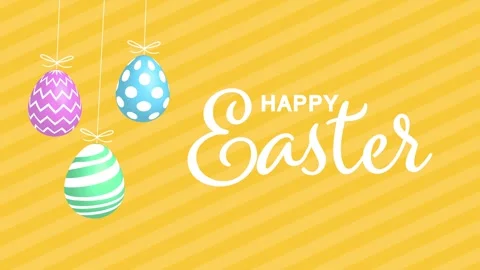 Happy Easter greeting card with hanging easter eggs. Stock Footage 311238311