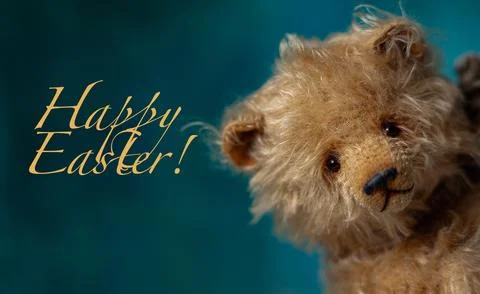 Happy Easter greeting card. Happy Easter text in gold letters, handwritten on a Stock Illustration