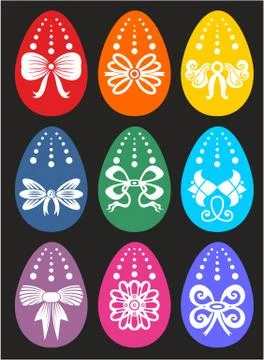 Happy Easter greeting card with many eggs Stock Illustration