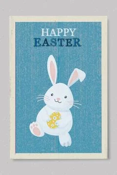 Happy Easter greeting card or poster hand drawn illustrated risograph defec.. Stock Illustration