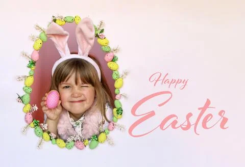 Happy Easter greeting card or banner with text Stock-Fotos