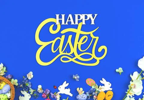 Happy Easter greeting card or postcard concept photo with text message Stock Photos