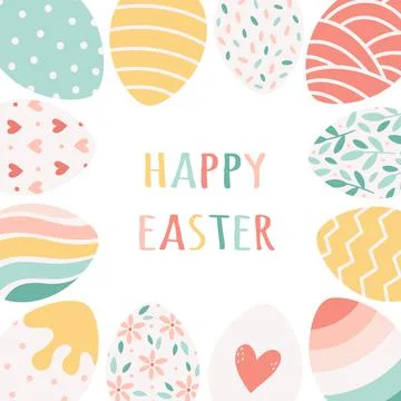 Happy Easter greeting card with painted Easter eggs. Hand drawn Stock Illustration
