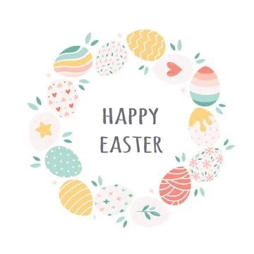 Happy Easter greeting card with painted Easter eggs. Vector illustration Stockillustratie