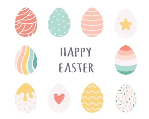 Happy Easter greeting card with painted Easter eggs. Stock Illustration