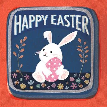 Happy Easter greeting card, poster, label or banner hand drawn illustrated .. Stock Illustration