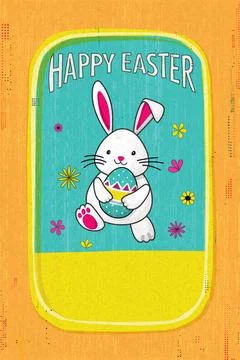 Happy Easter greeting card, poster, label or banner hand drawn retro style .. Stock Illustration
