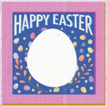 Happy Easter greeting card, poster, label or banner with blank egg shape fr.. Stock Illustration