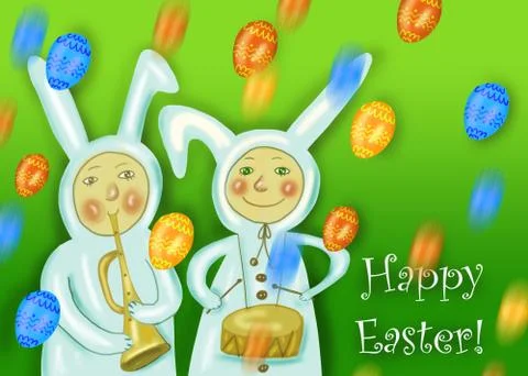 Happy Easter greeting card with rabbit boy Stock Illustration
