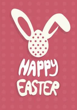 Happy Easter greeting card with rabbit, bunny and text on red background A4 Illustrazione stock