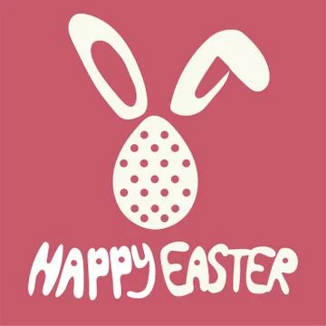 Happy Easter greeting card with rabbit, bunny and text on red background Illustrazione stock