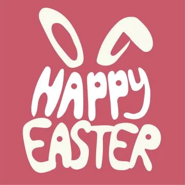 Happy Easter greeting card with rabbit, bunny and text on red background Illustrazione stock
