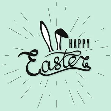 Happy Easter greeting card with rabbit ears. Easter Bunny. Retro style inscri Stock Illustration