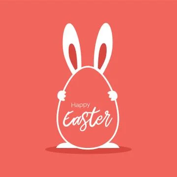 Happy Easter greeting card with rabbit holding egg. Easter Bunny. Colorful mi イラスト素材