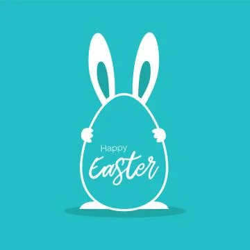 Happy Easter greeting card with rabbit holding egg. Easter Bunny. Colorful mi イラスト素材